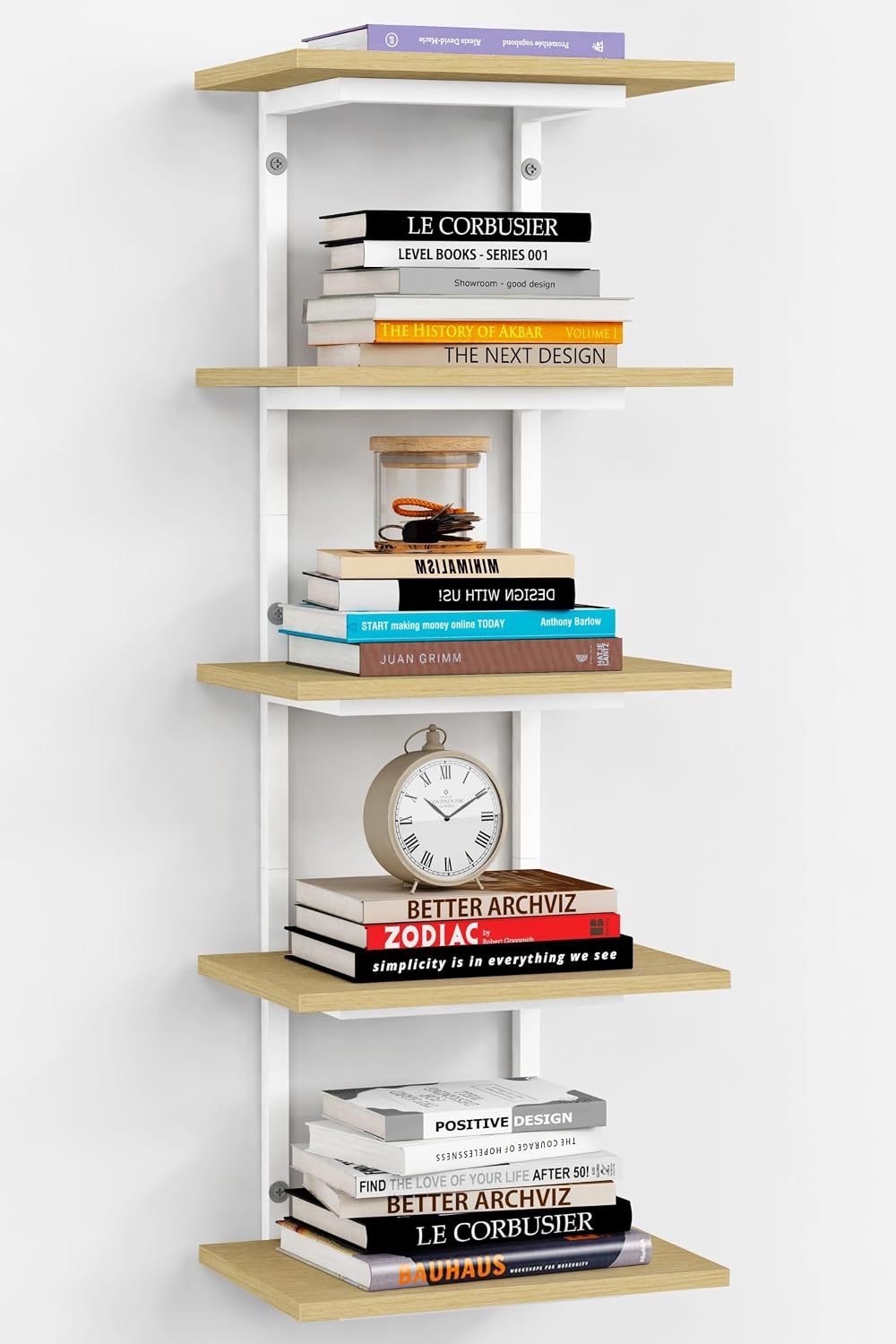 Harwaya White 5 Tier Wall Shelf Unit for Shoes Display, Lack Wall Bookshelf for Bedroom, Vertical Tiered Floating Book Shelves for Office Living Room Bathroom Vanity Kitchen Closet Purses Bags