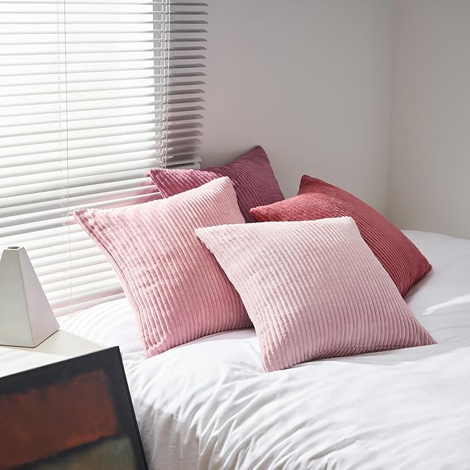 Topfinel Pink Throw Pillow Covers 16x16 Inch Set of 4, Soft Farmhouse Corduroy - Image 5