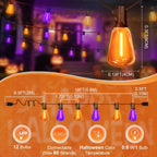 Orange purple Outdoor halloween String Lights ,26FT ST38 LED Patio Lights with 12+1 Shatterproof Edison Bulbs,UL Waterproof Connectable Outside Hanging Lights for Backyard Porch Christmas Party Decor