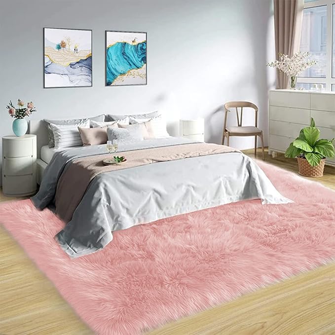 Latepis Pink Area 8x10 Shaggy Faux Sheepskin Fur Rug - Image 2