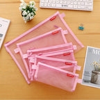 Zipper Mesh Bags, 5 Pack Pencil Pouch Set, Lightweight Nylon, Pink