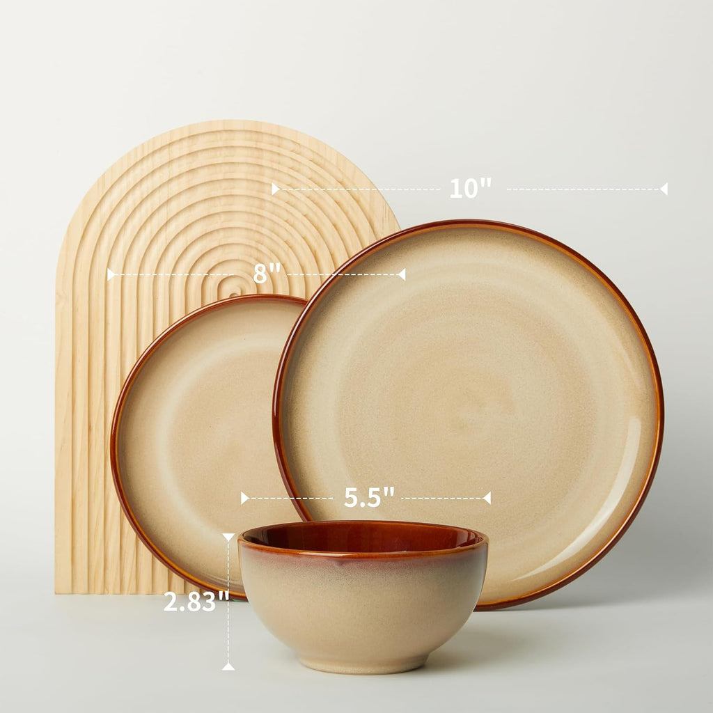 Ceramic Dinnerware Sets for 6, 18pcs Plates and Bowls Sets Dish Set
