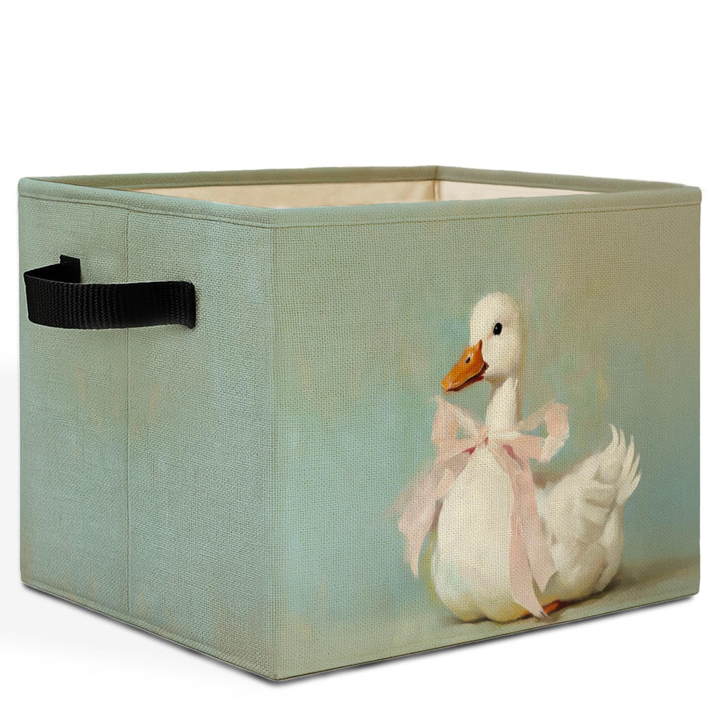 Coquette Pink Bow White Duck Storage Bins Box with Handles, Duck Lover Gifts Laundry Basket Hamper Collapsible Clothes Toys Organizer for Kids Girls Bedroom Bathroom Nursery
