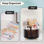 SKYDUE Rotating Pencil Pen Holder, Pen Organizer with 5 Slots - Aesthetic Desk Organizer and Accessories for School, Home, Office Supplies, Clear Black