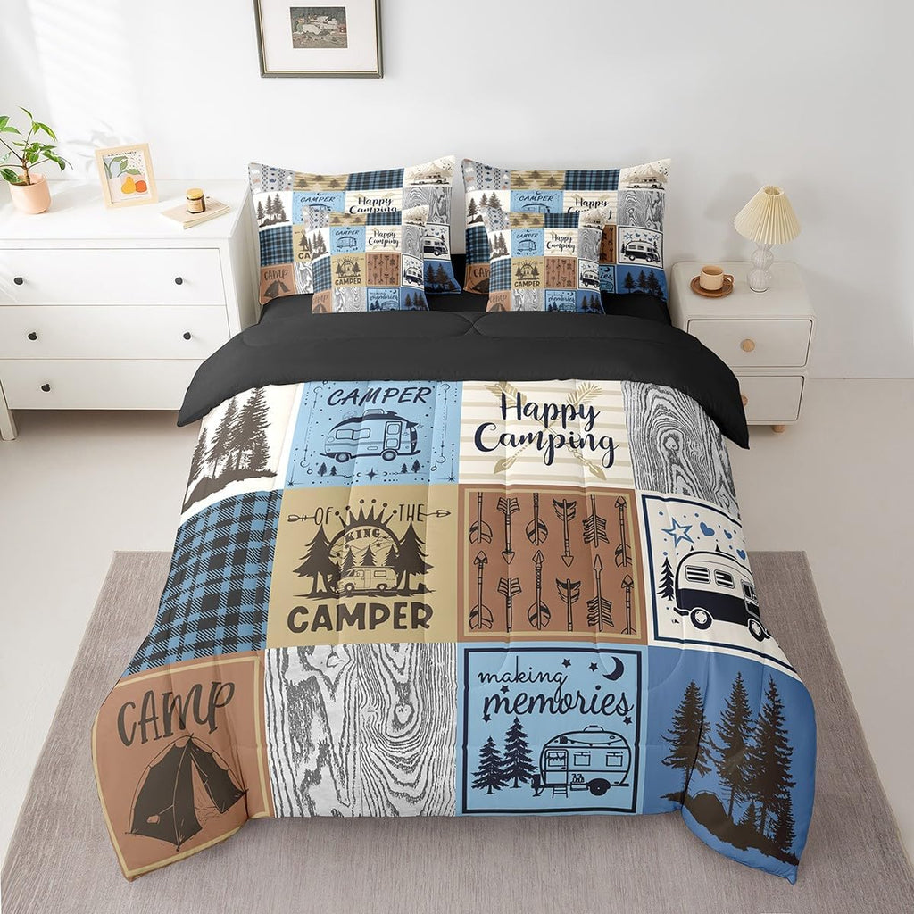 Erosebridal Happy Camping Bedding Set Queen Rv Camper Comforter Set