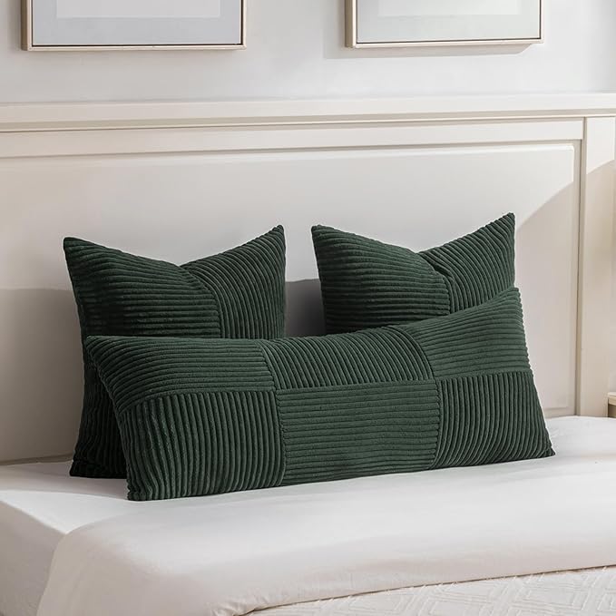 Fancy Homi Set of 2 Dark Green Boho Long Lumbar Body Decorative Throw Pillow - Image 2