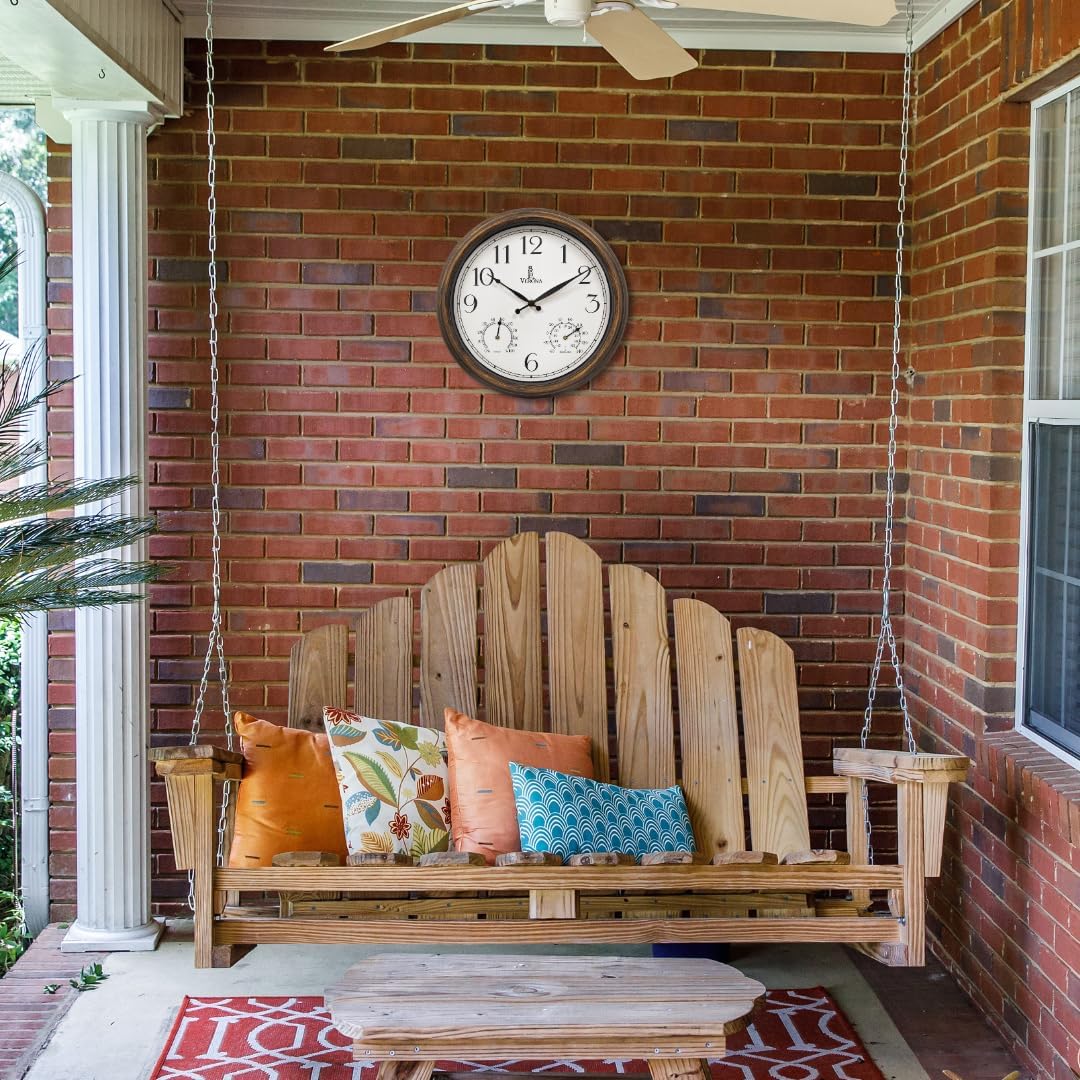 Outdoor Patio Clock - Waterproof Thermometer Combo, 14 Inch, Bronze