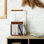 Threehoney 4 Pcs Retro MDF Cd Holder, Walnut Colored DVD Shelf Rack
