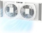 Comfort Zone Twin Window Fan with Reversible Airflow Control, 9 inch, Auto-Locking Expanders, 2 Speed Fan, Dual Fan, Exhaust, Airflow 9.84 ft/sec, Ideal for Home, Kitchen, Bedroom & Office, CZ319WT