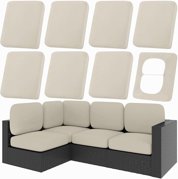 hyha 8Pcs Patio Cushion Covers, Stretch Outdoor Couch Cushion Covers Replacement by hyha