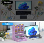 Pen Organizer for Desk, Multi-Functional Desk Organizer, Wall Mount Pen Holder with Drawer for School, Office, Home, Art Supplies, Purple