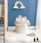 Mkono Macrame Cotton Rope Basket, Small Boho Nursery Decor, 11"x11", Ivory