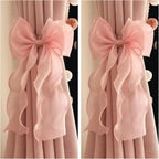 2 Pack French Silky Bow Curtain Tiebacks, Elegant Lace Ribbon for Curtains Decorative Rope Accessories Home Décor (Pink,2)