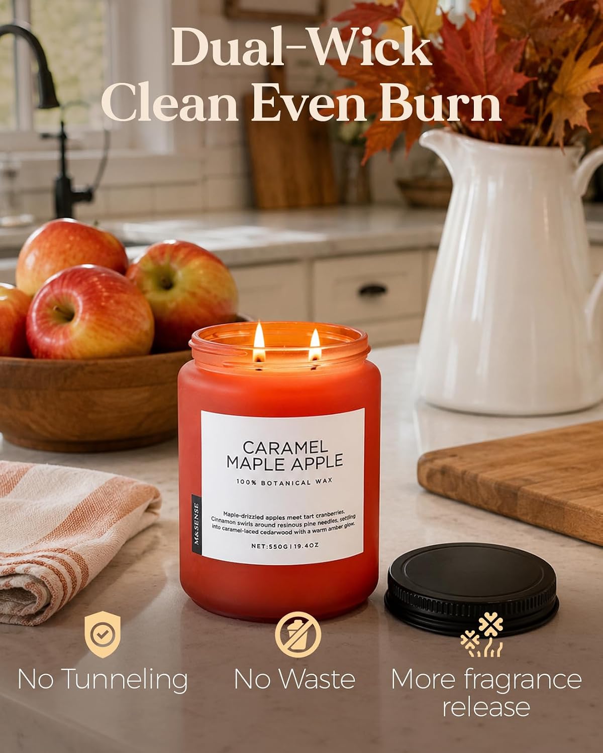 M&Sense Caramel Maple Apple Scented Candles for Women Fall Baking Gift 110H