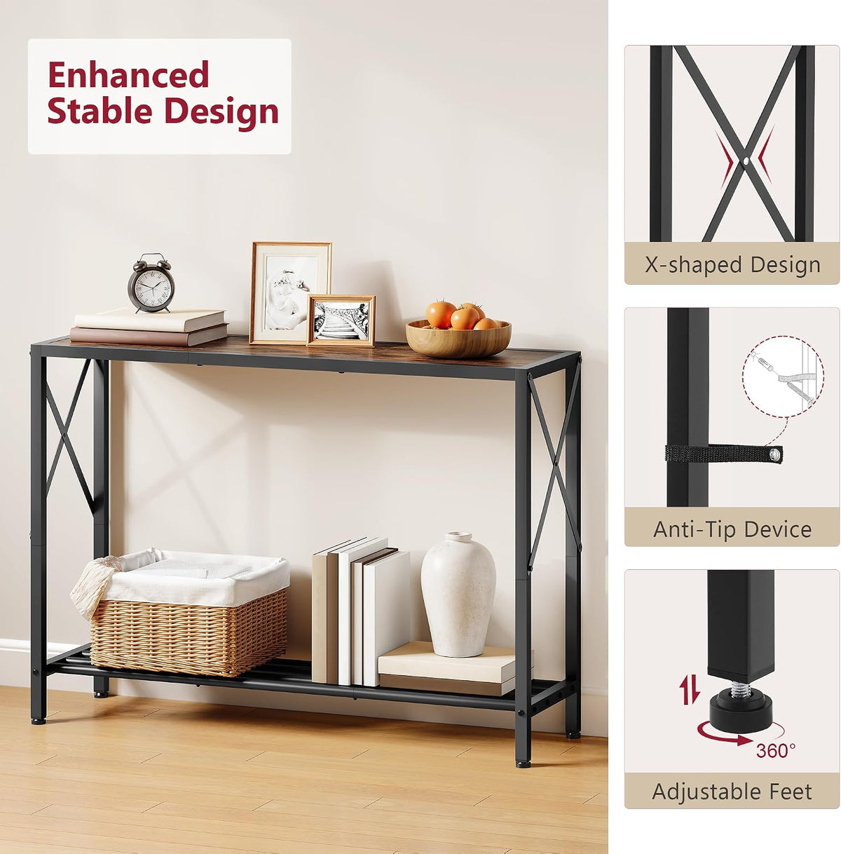 Tajsoon Console Table 41.8", 2 Tier Industrial Entryway Table with Shelves