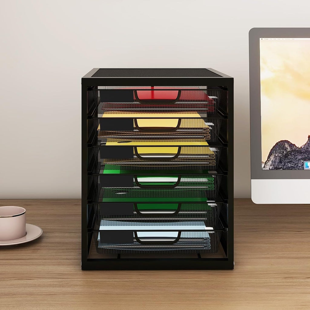 Mesh Desk Organizer with 6 Tier Sliding Drawers,Black