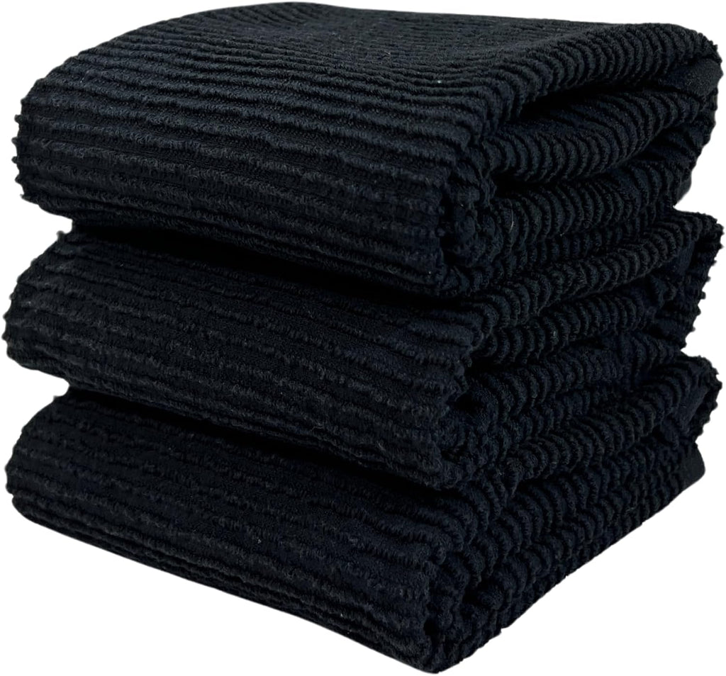 Black Kitchen Hand Dish Towels, Set of 3, 100% Cotton, 18" x 28"