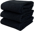 Black Kitchen Hand Dish Towels, Set of 3, 100% Cotton, 18" x 28"