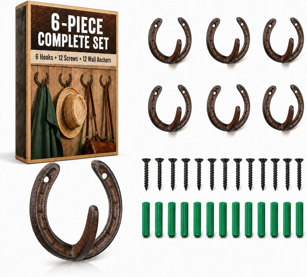 6 Pack Horseshoe Hooks for Wall Heavy Duty Cast Iron Wall Hangers