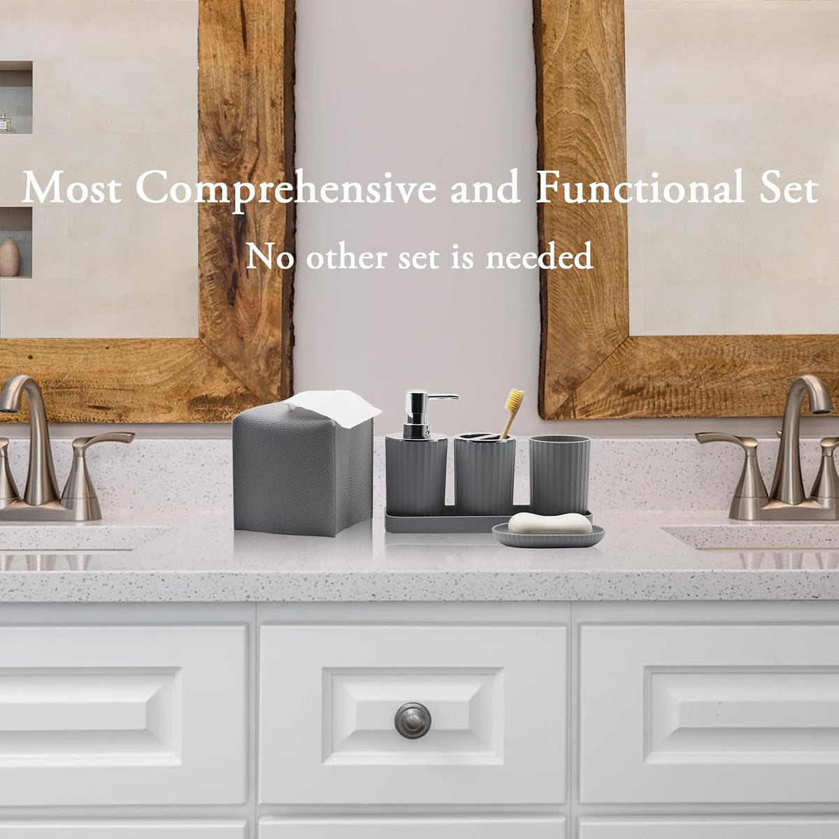 Bathroom Accessory Set, 10 Piece Grey Bathroom Set Complete