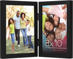 Americanflat Hinged 8x10 Picture Frame with Shatter-Resistant Glass - Double Picture Frames with Engineered Wood - Signature Collection - Photo Frame for Tabletop Display - Black