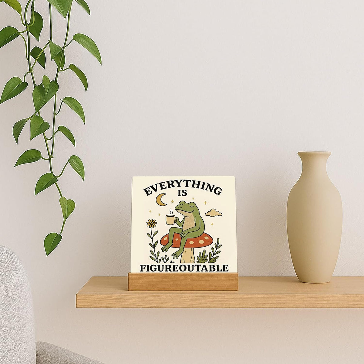 Inspirational Office Desk Decor Everything Is Figureoutable Sign Motivational Gifts For Women Kids - Mental Health Decor Funny Frog Coffee Desk Art Calming Corner Decorations For Classroom Dorm Bedroom
