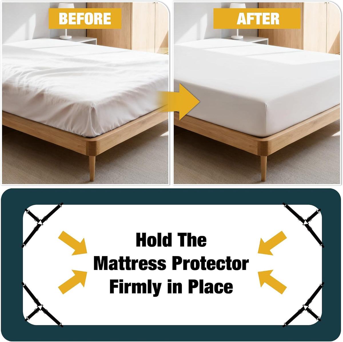 8 Pack Bed Sheet Fasteners, Adjustable Mattress Cover Straps with Metal Clips, Elastic Bed Corner Holders, Non Slip Sheet Clips, Black Color