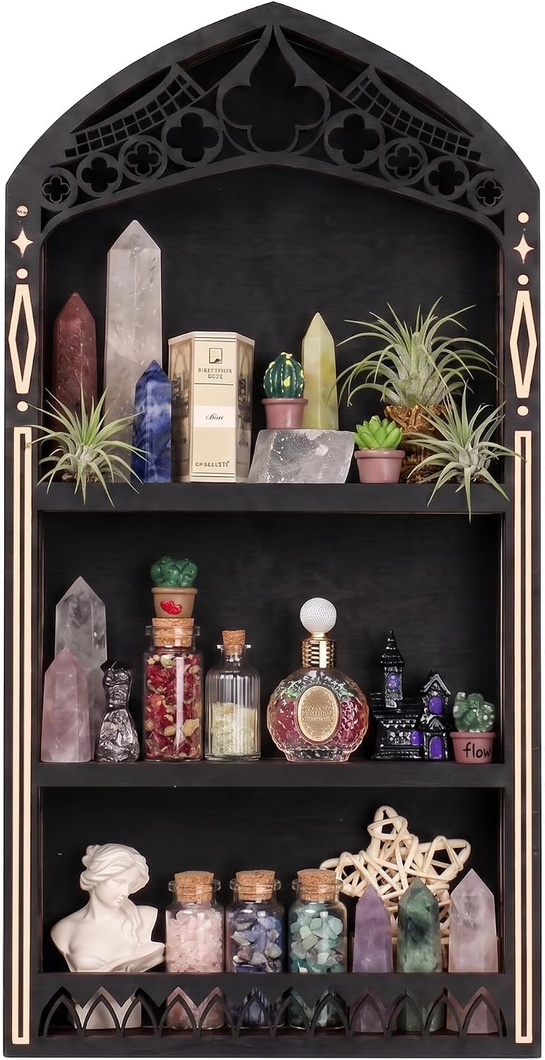 Crystal Shelf Display, Goth Room Decor, Trinket Shelf, Display Shelves