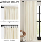 RYB HOME Cream Velvet Curtains 84 inch, Light Dimming White Window Curtains - Image 3