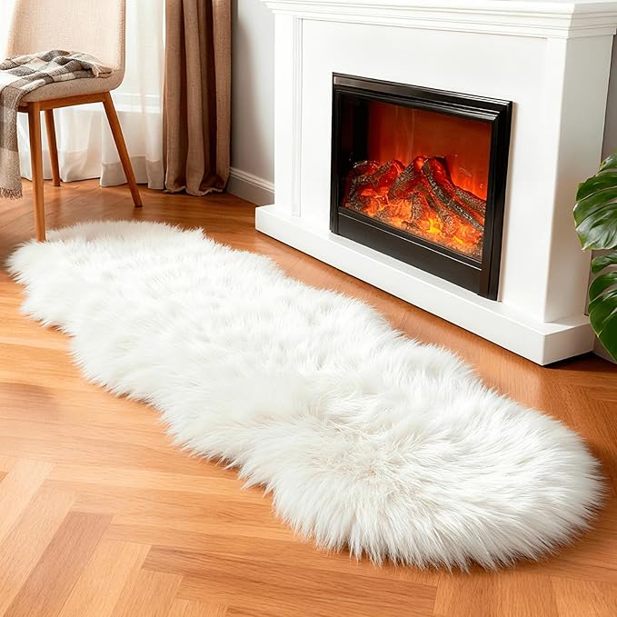linmopm Faux Fur Rug Sheepskin Shag Fluffy Fuzzy White 2x6 ft Runner Rugs by Limopmfauxfurproducts