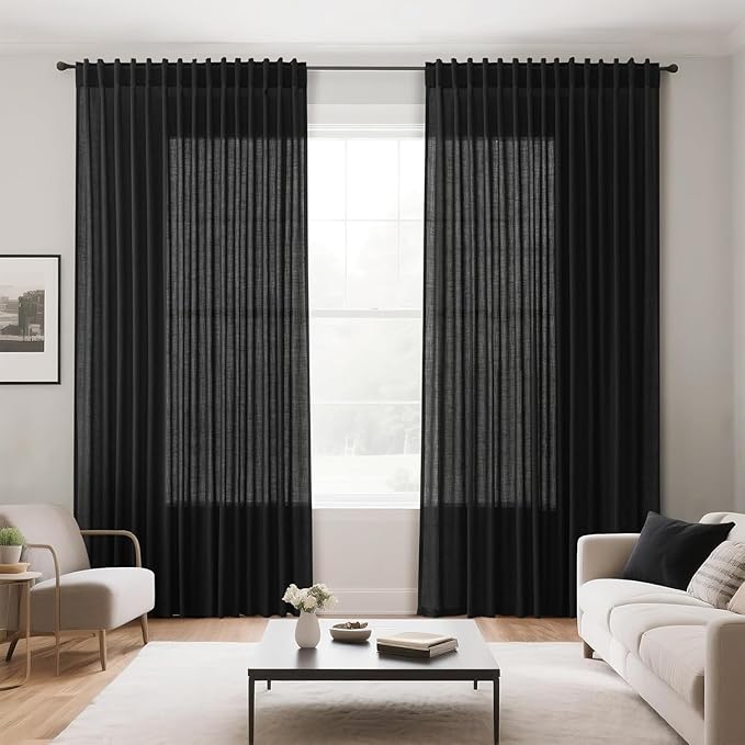 Black Linen Curtains 84 inches Long 2 Panels - Image 8