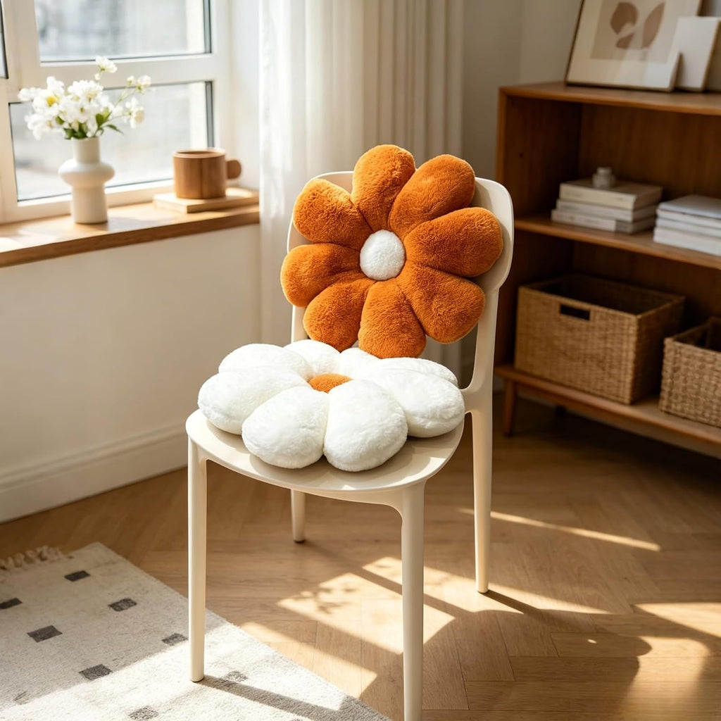 2 Pcs Flower Pillow Set, Brown White Cute Decorative Throw Pillows