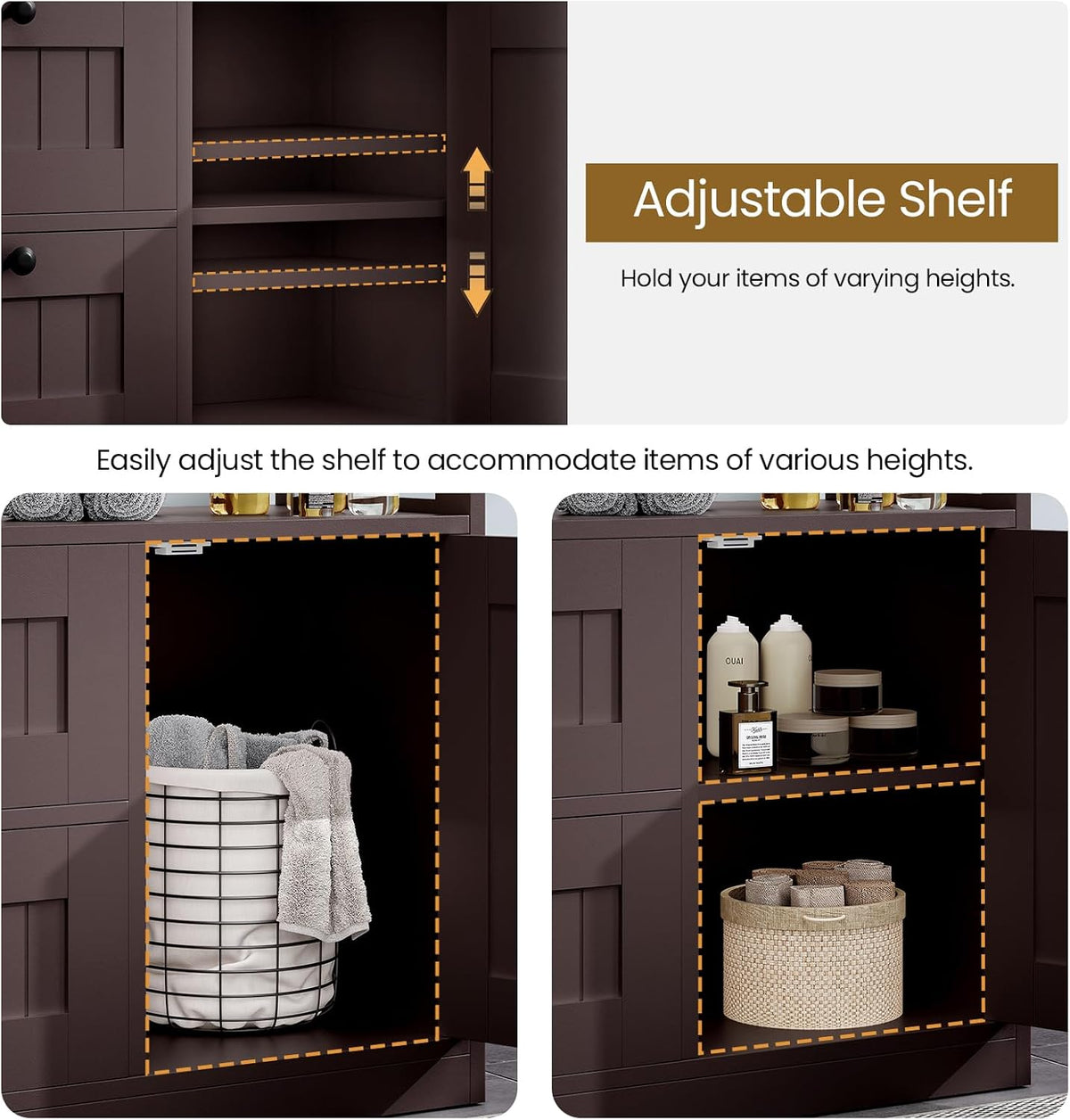 GRUSIGN Bathroom Cabinet, Modern Bathroom Floor Storage Cabinet Organizer with 1 Door and 3 Drawers, Freestanding Cupboard for Kitchen/Living Room Use