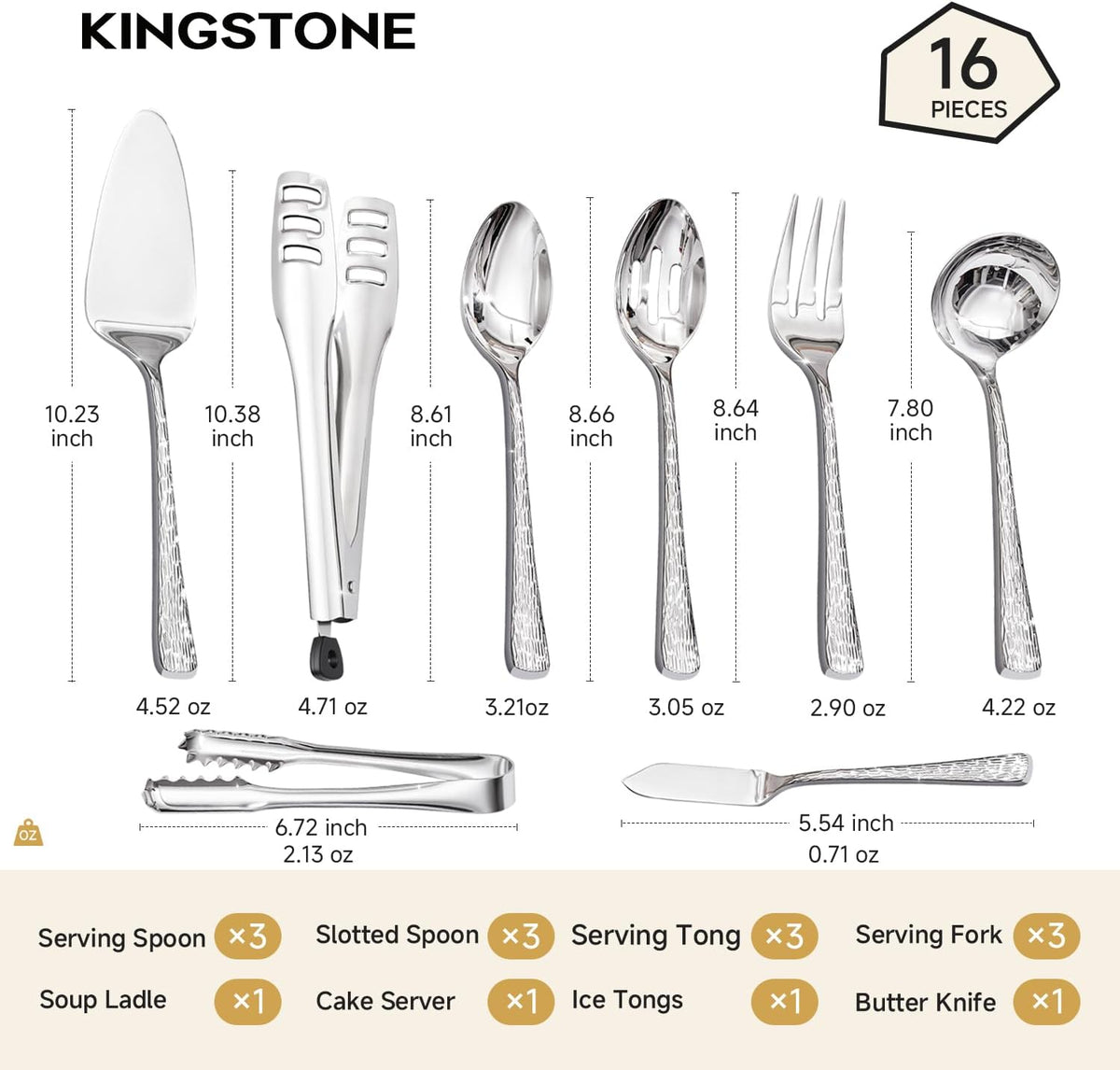 16 Piece Serving Utensils Set, 18/10 Stainless Steel Hostess Utensils