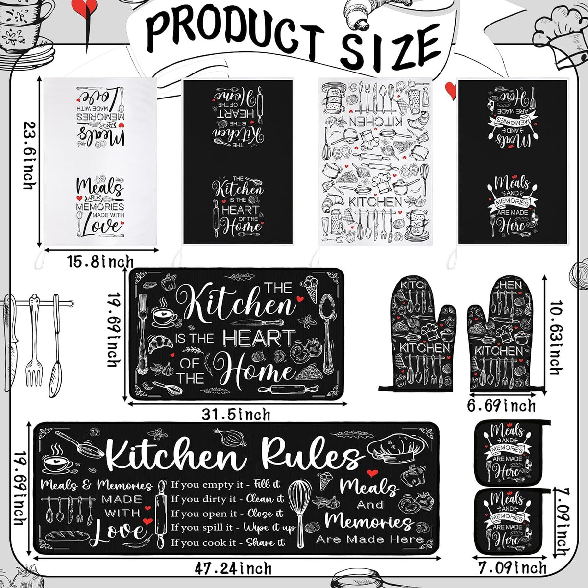 Fourluoo 10 Pcs Black and White Kitchen Decor and Accessories Set for Gifts