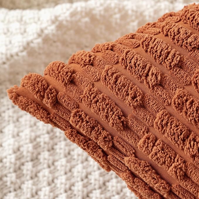 MIULEE Pack of 2 Dark Rust Corduroy Decorative Pillow Covers 18x18 Inch Soft - Image 4