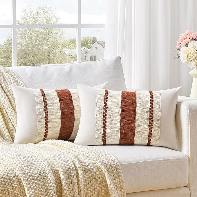Fancy Homi Set of 1 Rust Boho Long Lumbar Decorative Throw Pillow Cover 12x24 - Image 2