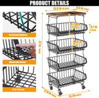 Gsiekare 5 Tier Fruit and Vegetable Basket for Kitchen with Wheels
