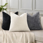 decorUhome Textured Chenille Throw Pillow Covers 12x20 Set of 2 Cream White