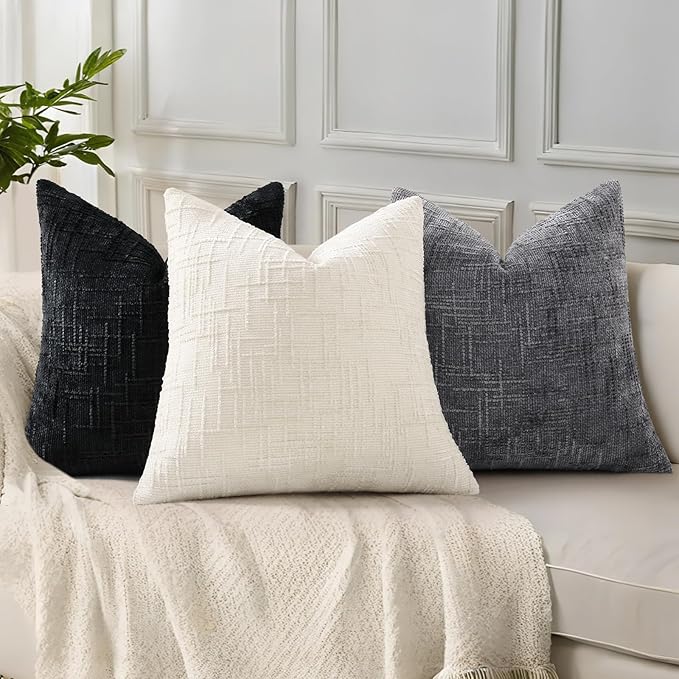 decorUhome Black Chenille Throw Pillow Covers 20x20 Set of 2 Textured Soft Cozy - Image 5