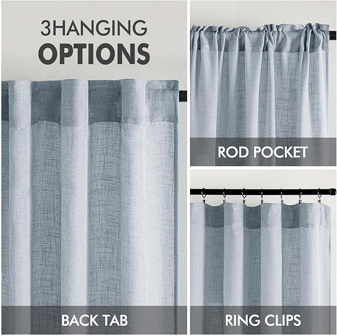 MIULEE Chambray Blue Linen Curtains 108 Inches Long 2 Panels - Image 3