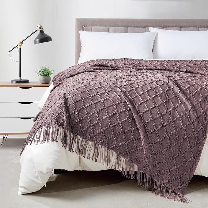 BOURINA Dark Lavender Throw Blanket 50 x70 Inches Jacquard Argyle Throw by BOURINA