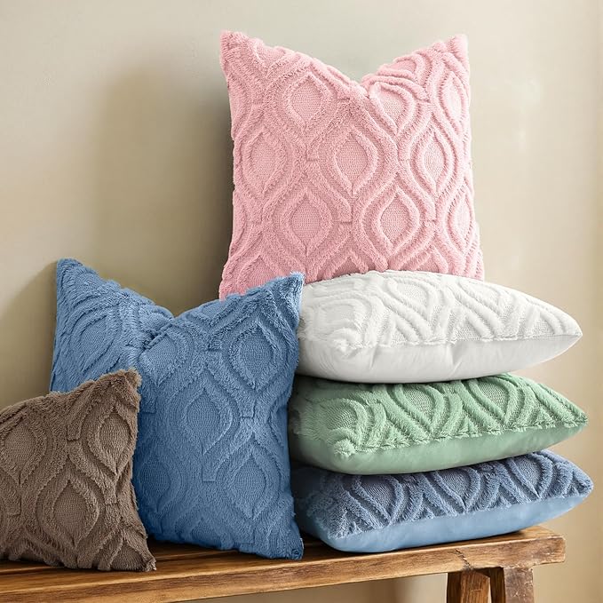 decorUhome Throw Pillow Covers 16x16 Inch Set of 2, Soft Plush Faux Wool Pink - Image 2