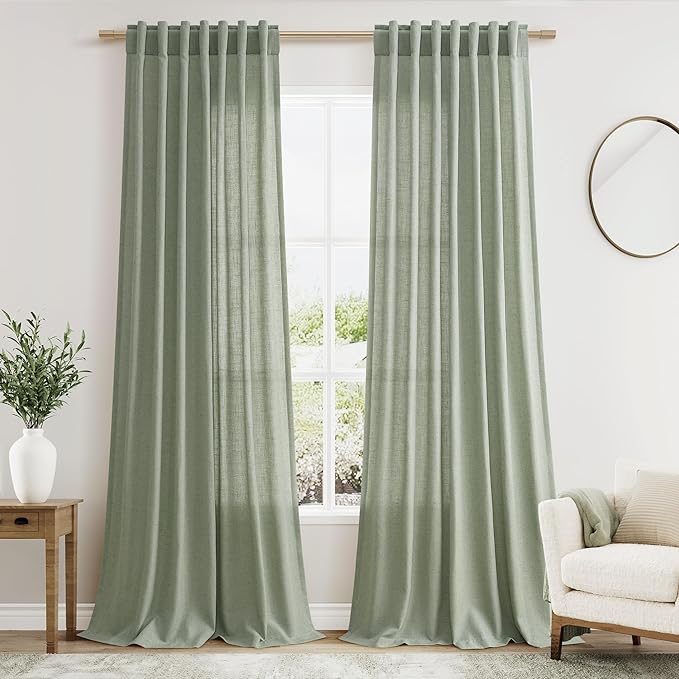 Extra Long Desert Sage Linen Curtains 120 Inch by Nanspring