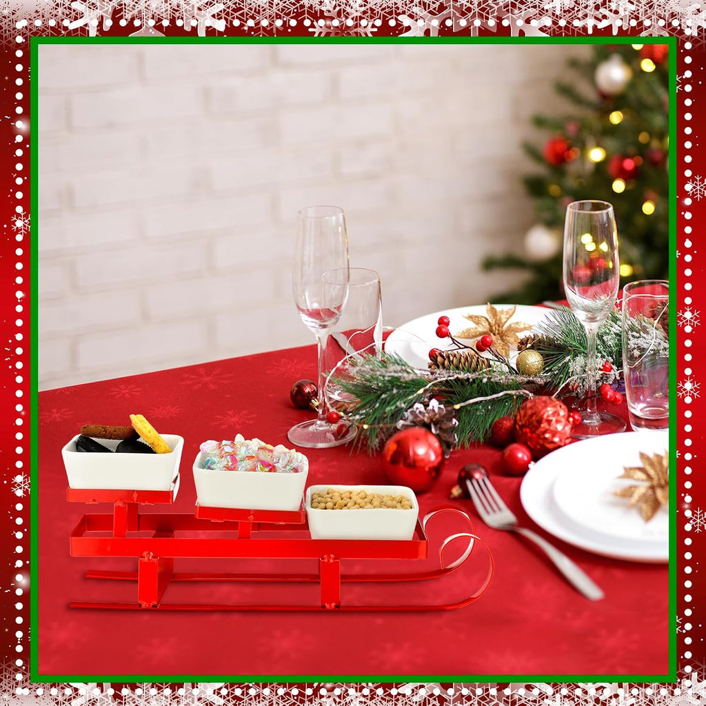 4 Pcs Christmas Sleigh Serving Dish 3 Tiered Ceramic Serving Bowl, Classic
