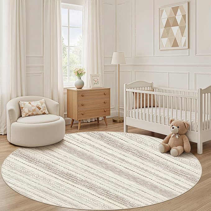Nakagishi Round Rug Boho Area Rugs: 5x5 Washable Large Circle Neutral Soft - Image 6