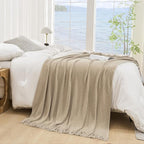 lifein Throw Blanket for Couch, Soft Boho Decor Bed Throw, Cozy Beige Knitted - Image 2