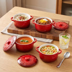 Mini Cocotte 16oz Ceramic Casserole Dishes with Handles & Lid,Set of 4 Oven Microwave Dishwasher Safe Ramekins