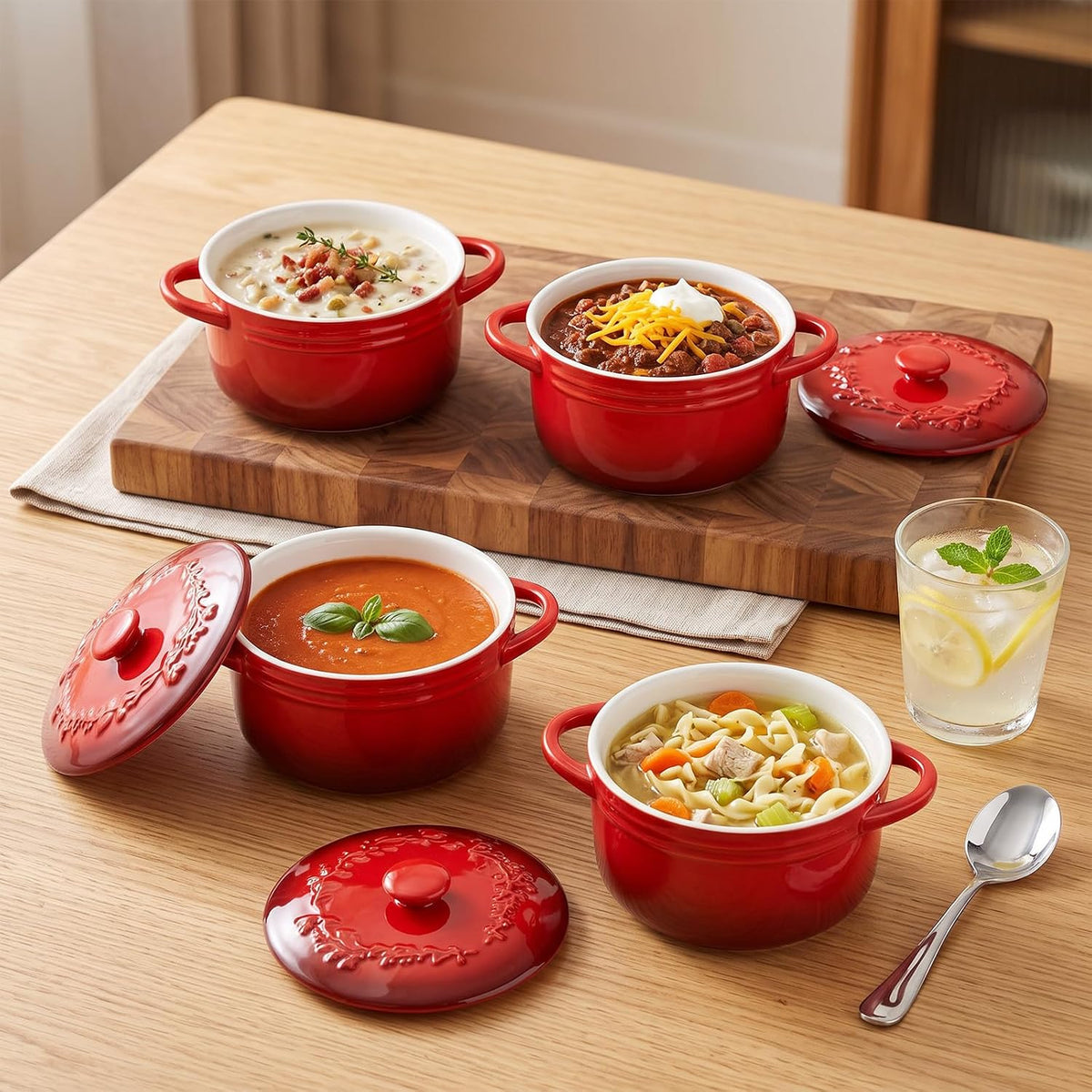 Mini Cocotte 16oz Ceramic Casserole Dishes with Handles & Lid,Set of 4 Oven Microwave Dishwasher Safe Ramekins