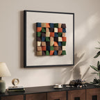 Framed 3D Textured Wood Wall Art for Living Room, Abstract Geometric 20x20